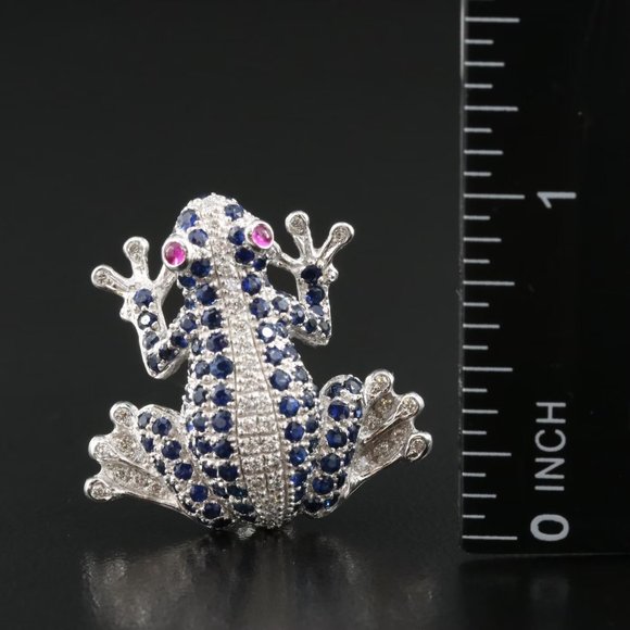 $4950 / NEW / Levian 3D Frog Pendant brooch / Diamond, Sapphire & Ruby - Picture 2 of 6
